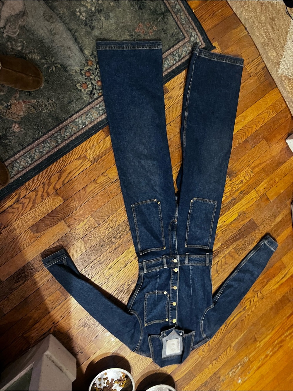 Zara Dark Blue Denim Jumpsuit with Contrast Stitching